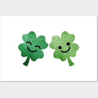 Glittery Irish Four Leaf Clovers Posters and Art